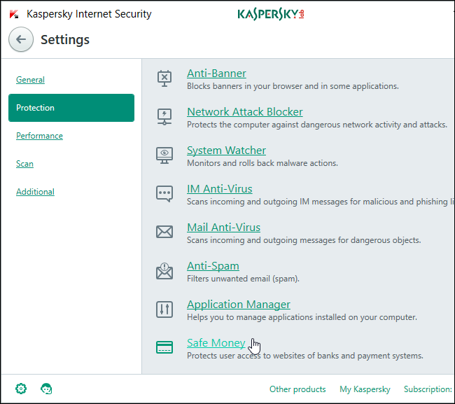 how to disable kaspersky safe money